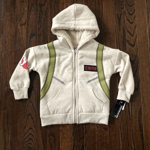 Ghostbusters Other - Ghostbusters Boys 3T Beige/Green Venkman Sherpa Lined Hooded Full-Zip Sweatshirt